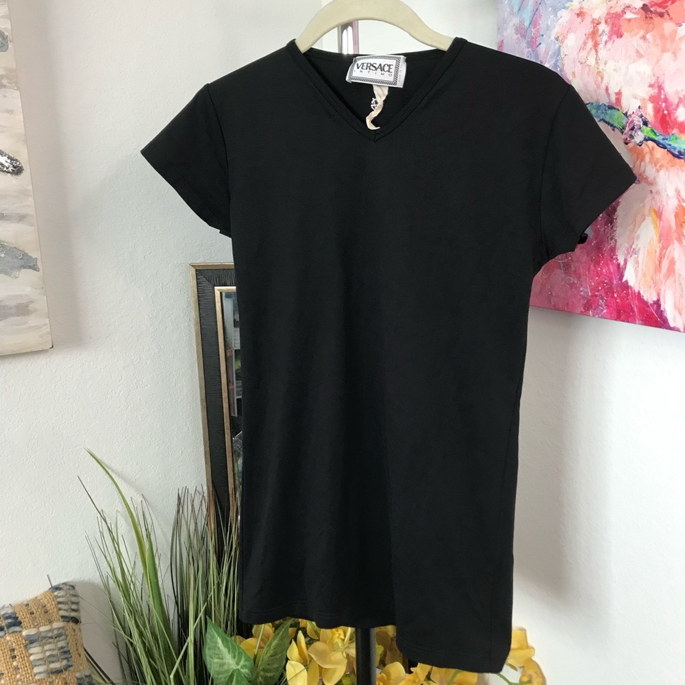 Versace V-Neck Basic Black Tee - image 1